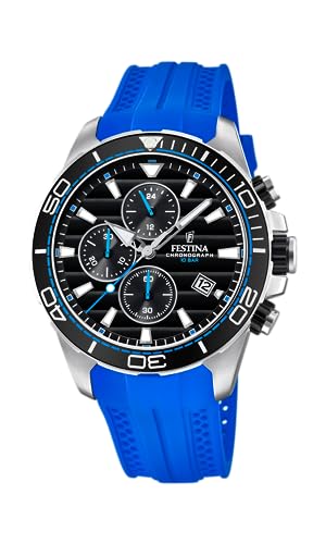Festina Uhr Für Herren F20370/5 Outlet Silber Edelstahl Case BlauSilikon Band