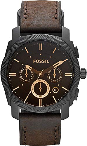 FOSSIL Herrenuhrenmaschine, 42mm Gehäusegröße, Quarz-Chronographenwerk, Echtlederarmband