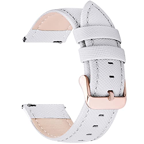 Fullmosa Uhrenarmband 22mm Cross Lederarmband Damen für Fossil gen 6 Armband, Samsung Gear S3 Classic/Frontier/Galaxy 46mm, Huawei Watch GT 4 2 46mm, Amazfit 22mm Weiß + Roségoldene Schnalle
