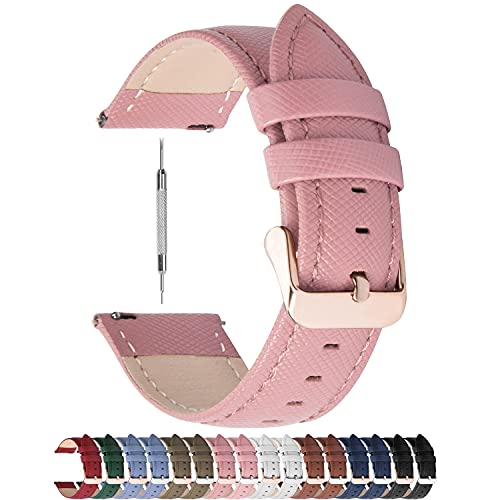Fullmosa 18mm Uhrenarmband kompatibel mit Garmin Venu 3S 2S Armband/Vivoactive 4S/3S, Cross Leder Armband Damen, Rosa + Roségold Schnalle