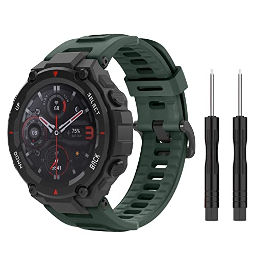 MoKo Armband Kompatibel mit Amazfit T-Rex/T-Rex Pro Smartwatch, Weiches Silikon Ersatzarmband Uhrenarmband Sportarmband mit 2 Schraubendreher, Olivgrün