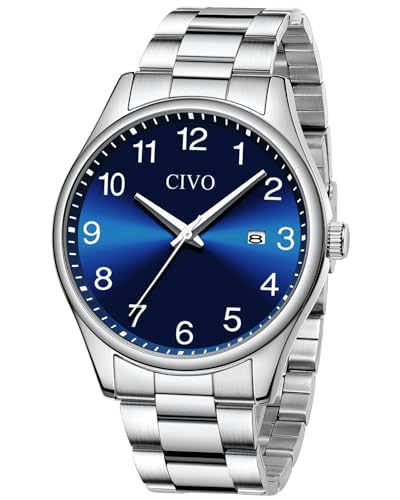 CIVO Herren Uhren Edelstahl Analog: Einfach Groß Ziffernblatt Armbanduhr Herren - Wasserdicht Blau Klassische Business Quarzuhr Geschenke für Männer