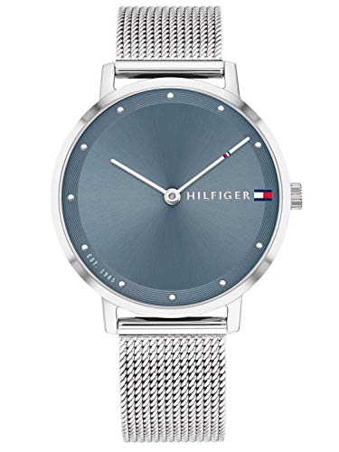 Tommy Hilfiger Analog Quarzuhr für Damen mit Silbernes Edelstahl-Mesh-Gliederarmband - 1782149