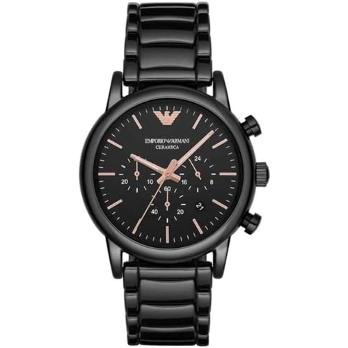 Emporio Armani Uhr für Herren , QuarzChronographenwerk, 43mm Schwarzes Keramikgehäuse mit Keramikarmband, AR1509