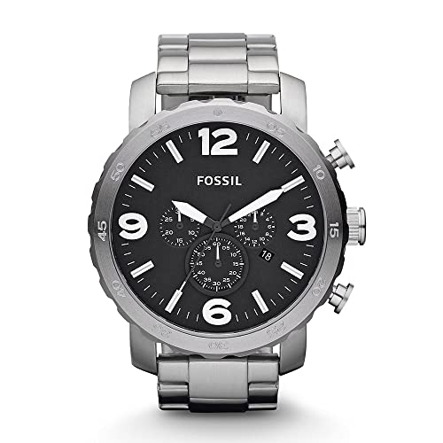 FOSSIL Herrenuhr Nate, 50mm Gehäusegröße, Quarz-Chronographenwerk, Edelstahlarmband