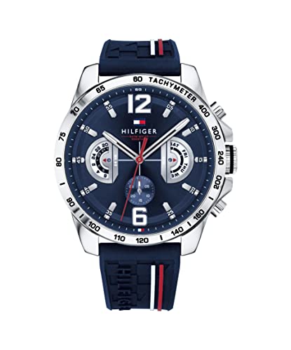 Tommy Hilfiger Multi Zifferblatt Quarz Uhr für Herren mit Marinblaues Silikonarmband - 1791476
