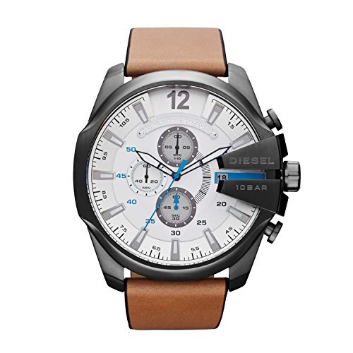 Diesel Herren Mega Chief Chronograph, 59 mm Gehäusegröße, Edelstahluhr