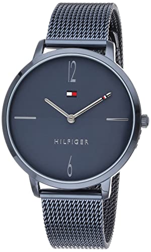 Tommy Hilfiger Analog Quarzuhr für Damen mit Blaues Edelstahl-Mesh-Gliederarmband - 1782341