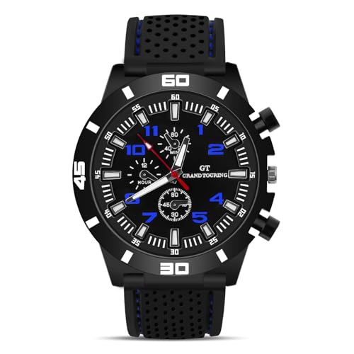 OFFCUP Herren Uhr Männer Analog Quarz Chronograph Silikon Armband, Armbanduhren Herren Uhren Herren Mode Casual Business Uhr für Herren Klassische Elegantes Geschenk -Blau