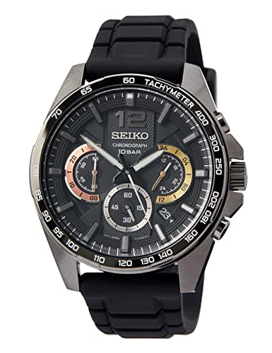 Seiko Herren-Uhr Quarz Edelstahl mit Silikonband SSB349P1, Schwarz