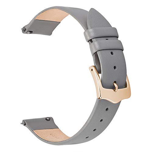 EACHE Graue Leder Uhrenarmbänder Schnellverschluss für Damen 18mm Dünnes Lederarmband für Damen Roségoldener Schnalle