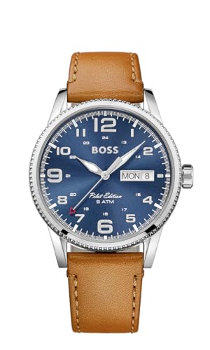 BOSS Analog Quarzuhr für Herren mit Hell-Braunes Lederarmband - 1513331