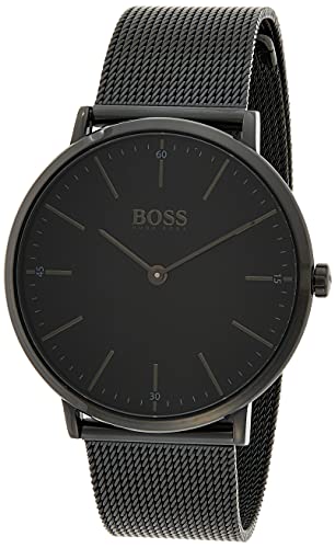 BOSS Analog Quarzuhr für Herren mit Schwarzes Edelstahl-Mesh-Gliederarmband - 1513542