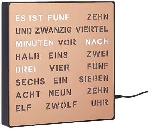 Bada Bing Edle LED Wortuhr Uhr Deutsche Wort Anzeige mit USB Kabel Metall Optik Kupfer Bronze Design Wanduhr Aufhängen oder Aufstellen hochwertig 79