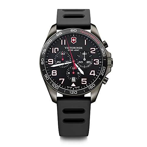 Victorinox Herren Armbanduhr Fieldforce Sport Chrono Ø 42 mm, Swiss Made, Analog Quarz, Wasserdicht bis 100 m, Kautschuk-Armband, Schwarz