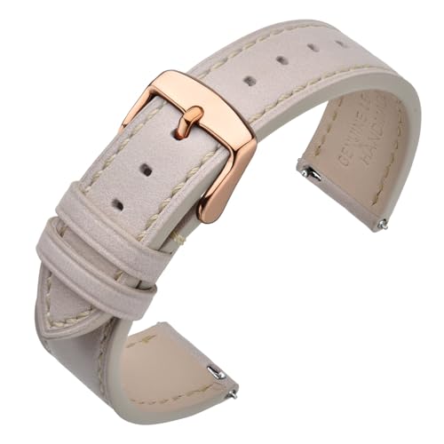 ANNEFIT Uhrenarmband 18mm, Schnellverschluss Lederarmband Ersatz mit Roségold Schnalle (Beige)
