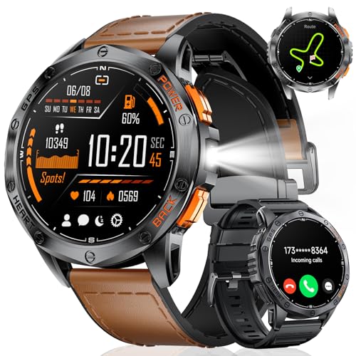 DREMAC DM1 GPS Smartwatch Herren 48mm-1.43‘’Amoled Display,Fitnessuhr mit 70+ Sport Modi,30 Tage Akku,IP68 Wasserdicht,Integriertes LED Taschenlampe,Barometerdruck/Höhenmesser/Kompass für iOS Android
