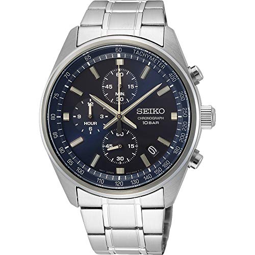 Seiko Herren-Uhr Quarz Edelstahl mit Edelstahlband SSB377P1, Blau