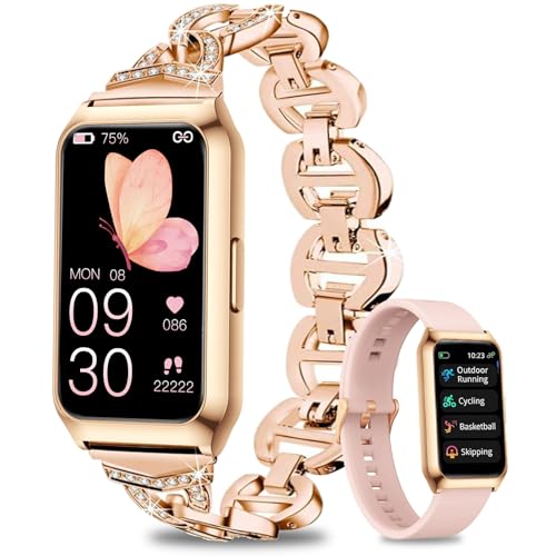 Fitoncloud Smartwatch Damen mit Aluminiumgehäuse in Gold, Ultra-Akkulaufzeit, 1,47 Zoll Fitness Tracker mit Pulsuhr SpO2 Schlafmonitor, 25 Sportmodi, Wasserdicht IP68 Fitnessuhr für iOS Android Phone