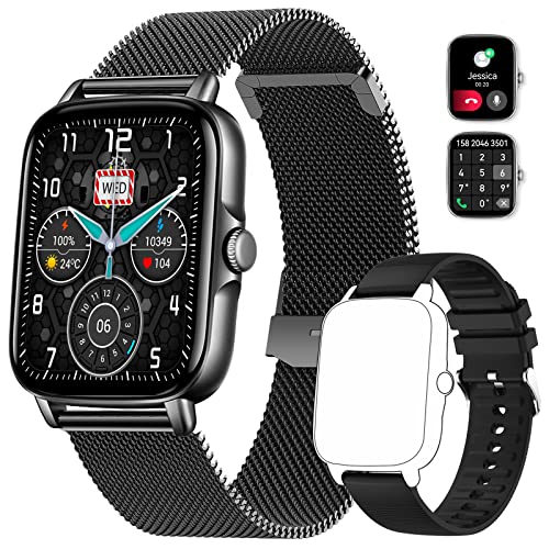Smartwatch Herren mit Telefonfunktion 1.7 Zoll Touch-Farbdisplay Armbanduhr mit Musik Spielen, Pulsmesser, Schlafmonitor, Sportuhr Wasserdicht Schrittzähler Fitnessuhr für Android iOS