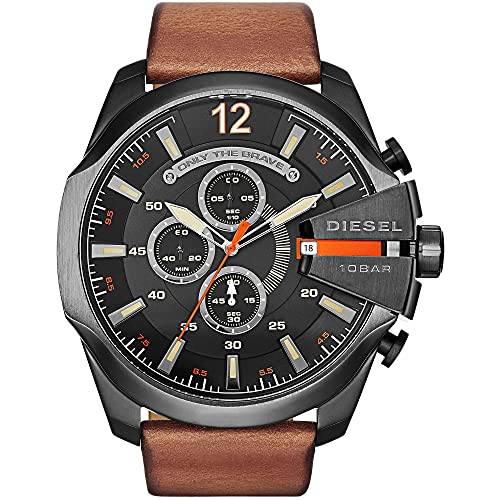 Diesel Herren Mega Chief Chronograph, 51 mm Gehäusegröße, Edelstahluhr