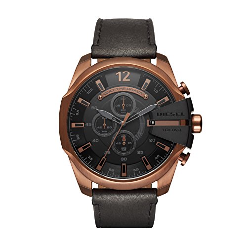 Diesel Herren Mega Chief Chronograph, 51 mm Gehäusegröße, Edelstahluhr