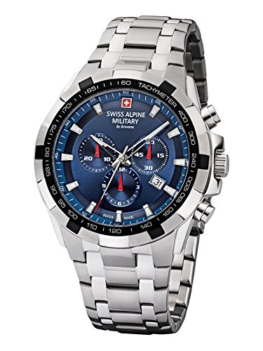 Swiss Alpine Military by Grovana Herrenuhr Chrono 10 ATM mit Edelstahlband 7043, Blau