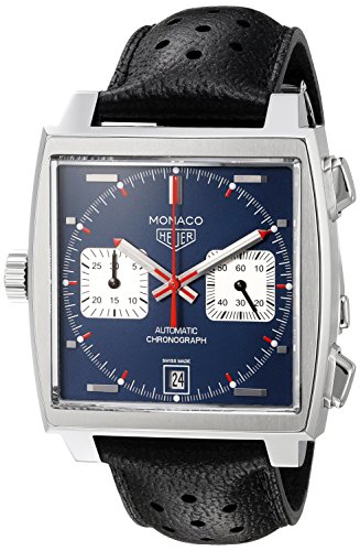 TAG Heuer Monaco CAW211P.FC6356 Chronograph Herrenuhr Steve McQueen Calibre 11 Zifferblatt blau Gehäuse Edelstahl Lederband schwarz Saphirglas Calibre 11 Vintage Swiss Made
