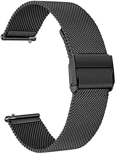 Aliwisdom Ersatz Uhrenarmband 18mm für Smartwatch oder Traditionelle Uhren, Universal Ersatzarmbänder 18 mm Edelstahl Metall Mesh Schnellverschluss Armband für Herren Damen (18 mm, Schwarz)
