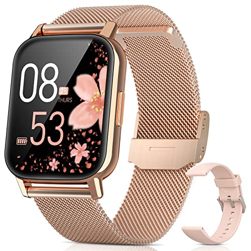 RUXINGX Smartwatch Damen 1.69' Zoll HD, Fitness Armbanduhr IP68 mit SpO2 Pulsmesser Schlafmonitor, Weibliches Zyklus Management, 24 Sportmodi Schrittzähler Stoppuhr Kalorien für Android iOS Roségold