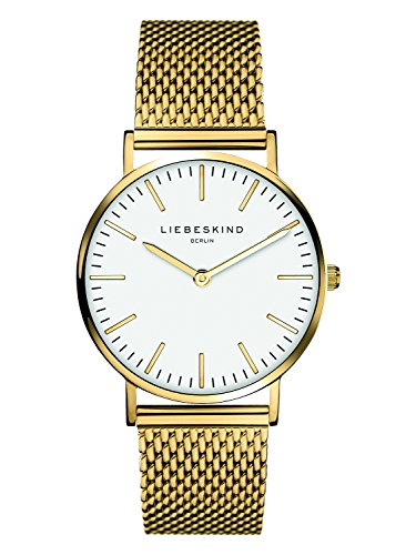 Liebeskind Berlin Damen Analog Quarz Uhr mit Edelstahl, IP gold-weiß