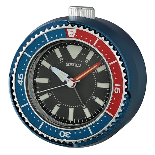 Seiko Wecker mit Quarzwerk, Snooze und Licht in der Farbe Blau/Rot, Größe: 10,4 x 9,7 x 5,5 cm, QHE207L