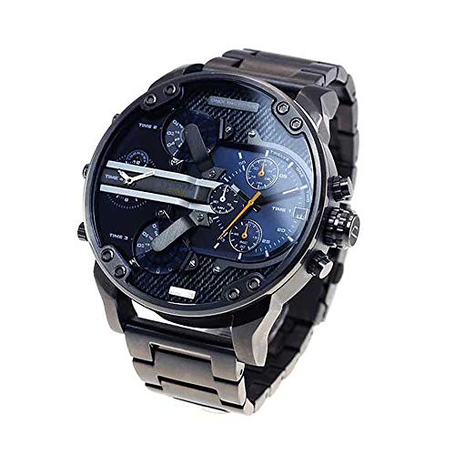 FENKOO Herrenuhr Quarz Sportuhr Kalender Dual Time Zone Edelstahl Uhr montre reloj relogio (schwarz/blau)