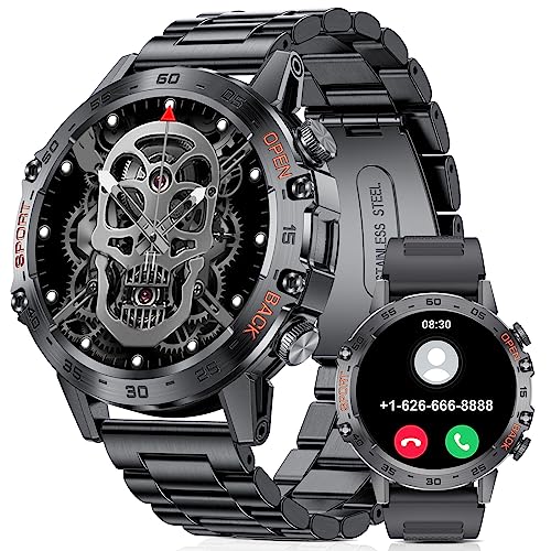 LIGE Militär Smartwatch Herren (Anruf Texte Rinnerung),1,39 Zoll Robuste Outdoor Smartwatch mit Herzfrequenz Schlafüberwachung,100+ Sportmodi Fitnessuhr Smart Watch für Android iOS, Schwarz