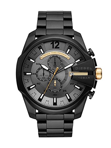 Diesel Herrenuhr Mega Chief, QuarzChronographenwerk, 59 mm schwarzes Edelstahlgehäuse mit Edelstahlarmband, DZ4479