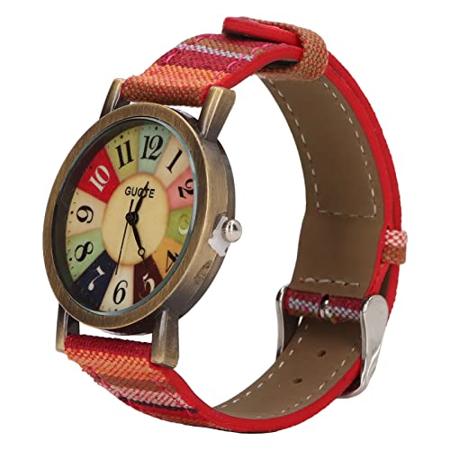 Alomejor Hippie-Uhr, Mehrfarbig, Böhmischer Stil, Mode-Leder-Armbanduhr, Retro-Knopfbatterie, Steampunk-Uhr für Damenuhr (Rot)