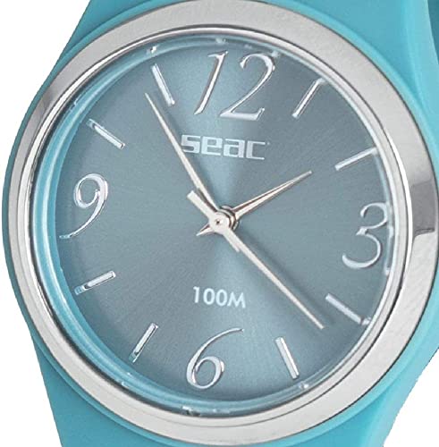 SEAC Unisex Erwachsene Classic Damenuhr, wasserdicht, 100 m, Edelstahl, hellblau, Standard