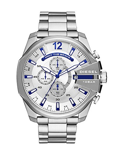 Diesel Herrenuhr Mega Chief, Quarzwerk, 59mm Silbernes Edelstahlgehäuse mit Edelstahlarmband, DZ4477