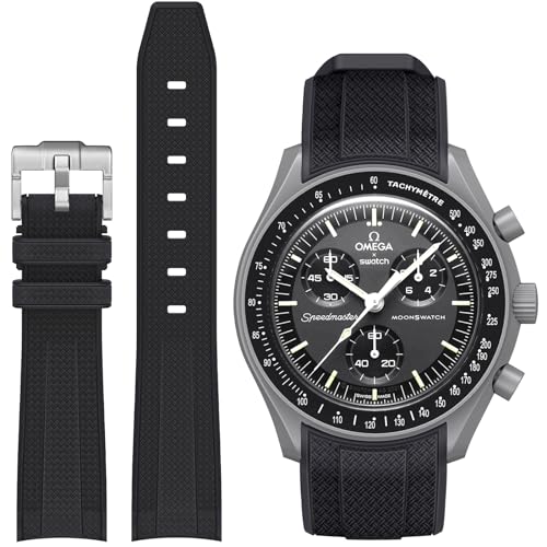 Armband für Moonswatch Swatch,Silikon Ersatzband Armband Verstellbares Weiches Silikonband, Uhrenarmband Armbänder Sports Wrist Band für Omega X Swatch Armband zubehör (Schwarz)