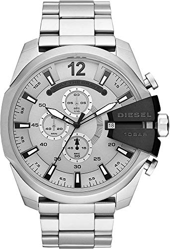 Diesel Herren Mega Chief Chronograph, 51 mm Gehäusegröße Edelstahluhr
