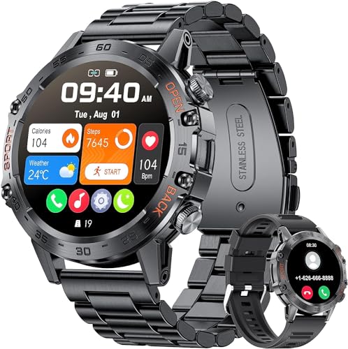 LIGE Smartwatch Herren mit Metallband, 1,39 Zoll Militär Smart Watch mit Herzfrequenz, Blutdruck, Schlafüberwachung für Android iOS, 100+ Sportmodi Fitnessuhr, IP67 Wasserdicht, Bluetooth Anrufe