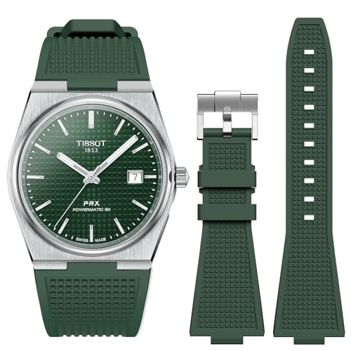 Stanchev Armband für Tissot PRX Uhrenserie, Weicher Silikonarmband für Tissot PRX Powermatic 80, 12mm Ersatzarmbänder für Herren und Damen für Tissot PRX Serie Uhren 40mm (Dark Green)