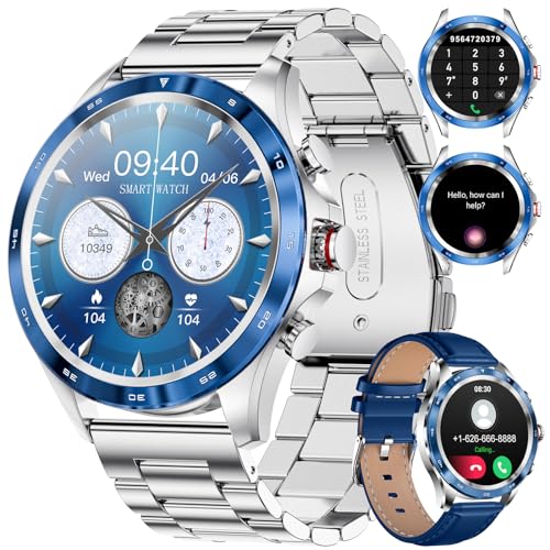 LIGE Smartwatch Herren mit Telefonfunktion Fitnessuhr Bluetooth Anruf mit Herzfrequenz Schlafmonitor 5ATM Wasserdicht Sportuhren Armbanduhr für Android iOS Handys, Blau