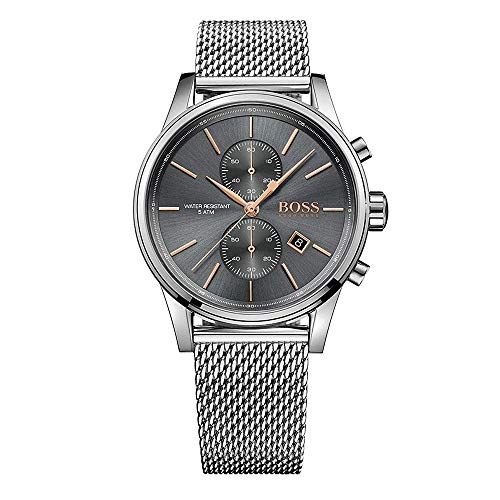 BOSS Chronograph Quarz Uhr für Herren mit Silbernes Edelstahl-Mesh-Gliederarmband - 1513440