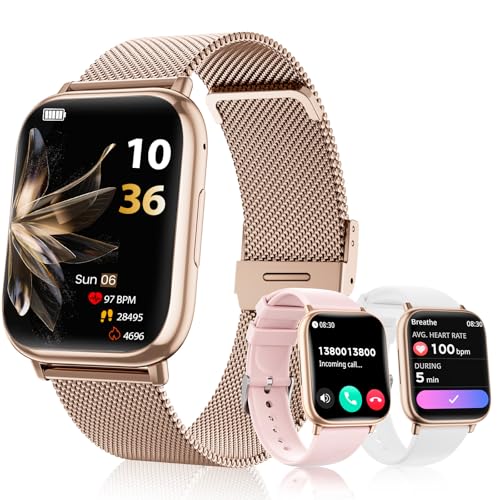 Smartwatch Damen, 1.83' Touchscreen Fitnessuhr, mit Telefonfunktion Smart Watch Fitness SpO2 Blutdruckmessung Schlafmonitor Pulsmesser Schrittzähler 120+ Sportmodi, für Android iOS (Rose Gold)
