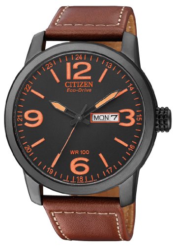 Citizen Herren Analog Quarz Uhr mit Leder Armband BM8476-07EE, Rot/Schwarz